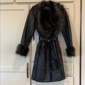 Fau leather and fur trench coat